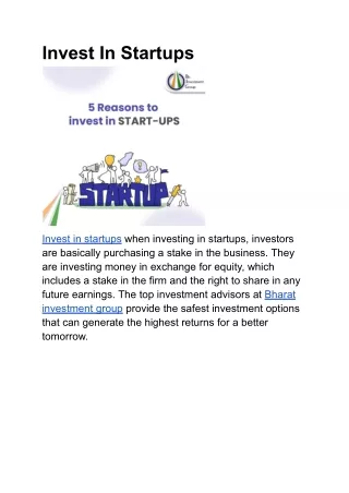 Invest In Startups  |  Bharat Investment Group