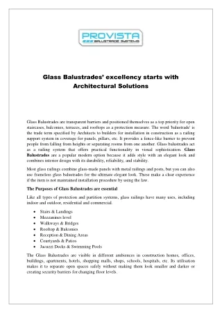 Glass Balustrades’ excellency starts with Architectural Solutions