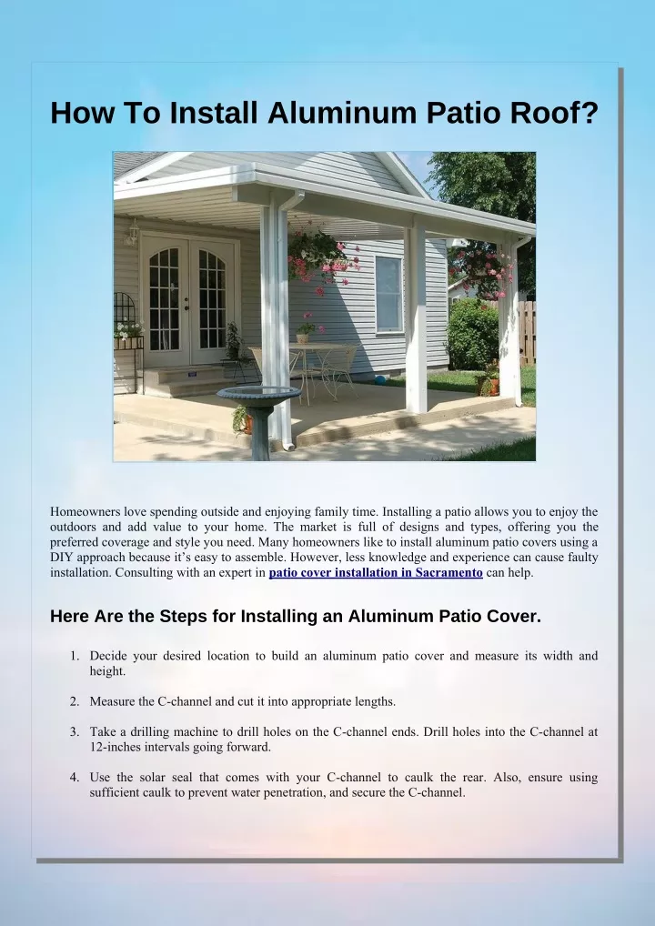 how to install aluminum patio roof