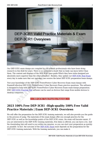DEP-3CR1 Valid Practice Materials & Exam DEP-3CR1 Overviews