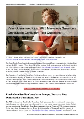 Pass Guaranteed Quiz 2023 Marvelous Salesforce OmniStudio-Consultant Test Questions