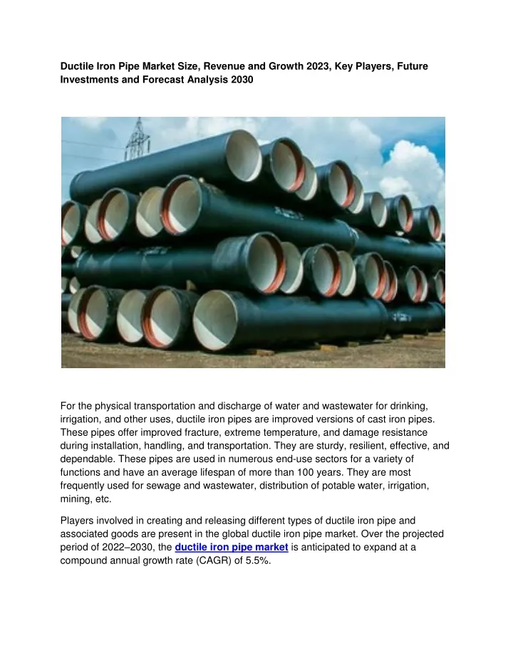 ductile iron pipe market size revenue and growth