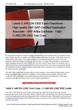 Latest C-ARCON-2302 Exam Pass4sure - High-quality SAP SAP Certified Application Associate - SAP Ariba Contracts - Valid