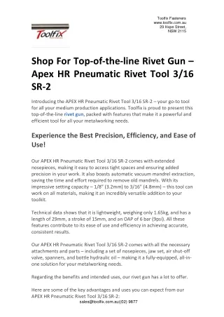 Shop For Top-of-the-line Rivet Gun – Apex HR Pneumatic Rivet Tool 316 SR-2