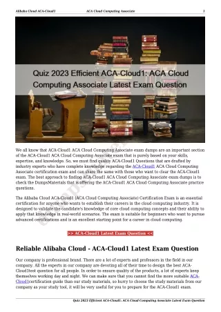 Quiz 2023 Efficient ACA-Cloud1: ACA Cloud Computing Associate Latest Exam Question