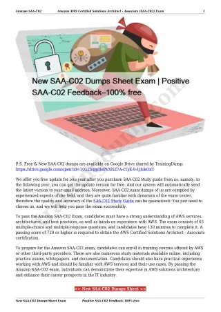New SAA-C02 Dumps Sheet Exam | Positive SAA-C02 Feedback–100% free