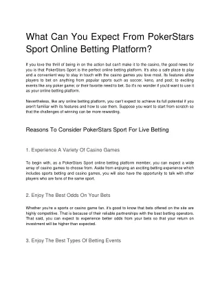 What Can You Expect From PokerStars Sport Online Betting Platform?