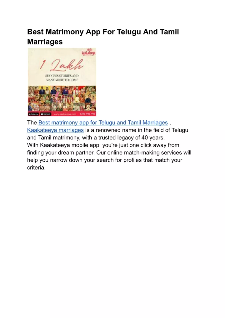 best matrimony app for telugu and tamil marriages