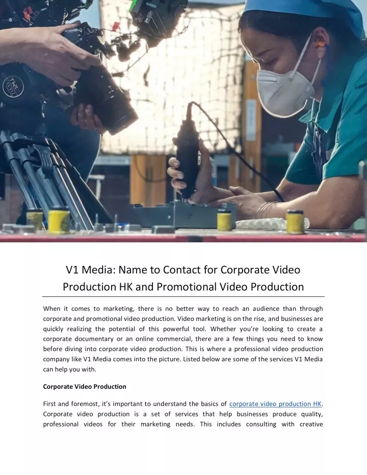 v1 media name to contact for corporate video