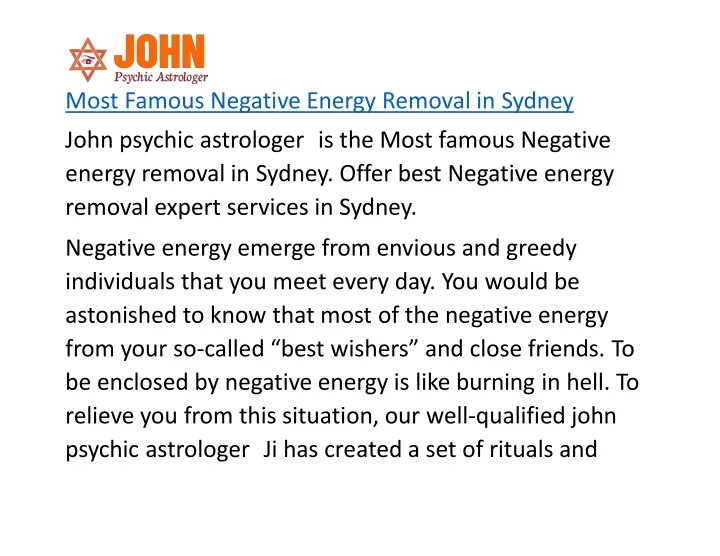 most famous negative energy removal in sydney
