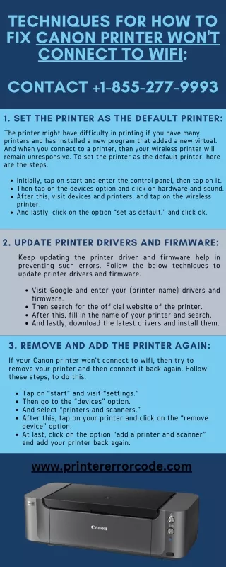 Canon Printer Won't Connect To WiFi : ( 1-855-277-9993)