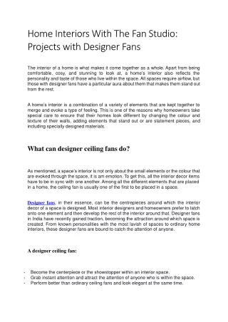 Home Interiors With The Fan Studio: Projects with Designer Fans
