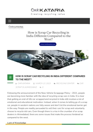 How is Scrap Car Recycling in India Different Compared to the West?