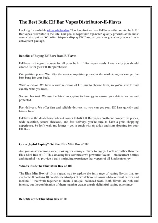 the best bulk elf bar vapes distributor e flaves