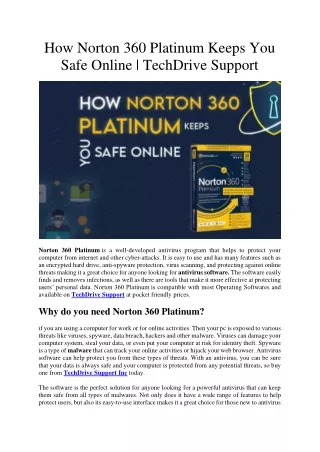 How Norton 360 Platinum Keeps You Safe Online - TechDrive Support