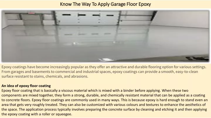 know the way to apply garage floor epoxy