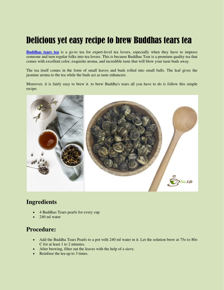 delicious yet easy recipe to brew buddhas tears