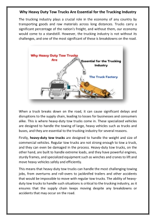 Why Heavy Duty Tow Trucks Are Essential for the Trucking Industry