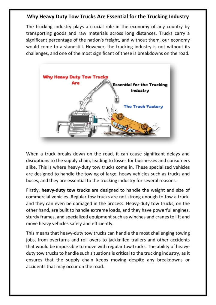 why heavy duty tow trucks are essential