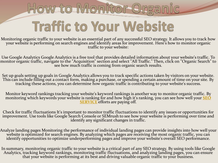 how to monitor organic traffic to your website