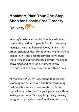 One-Stop Shop for Hassle-Free Grocery Delivery