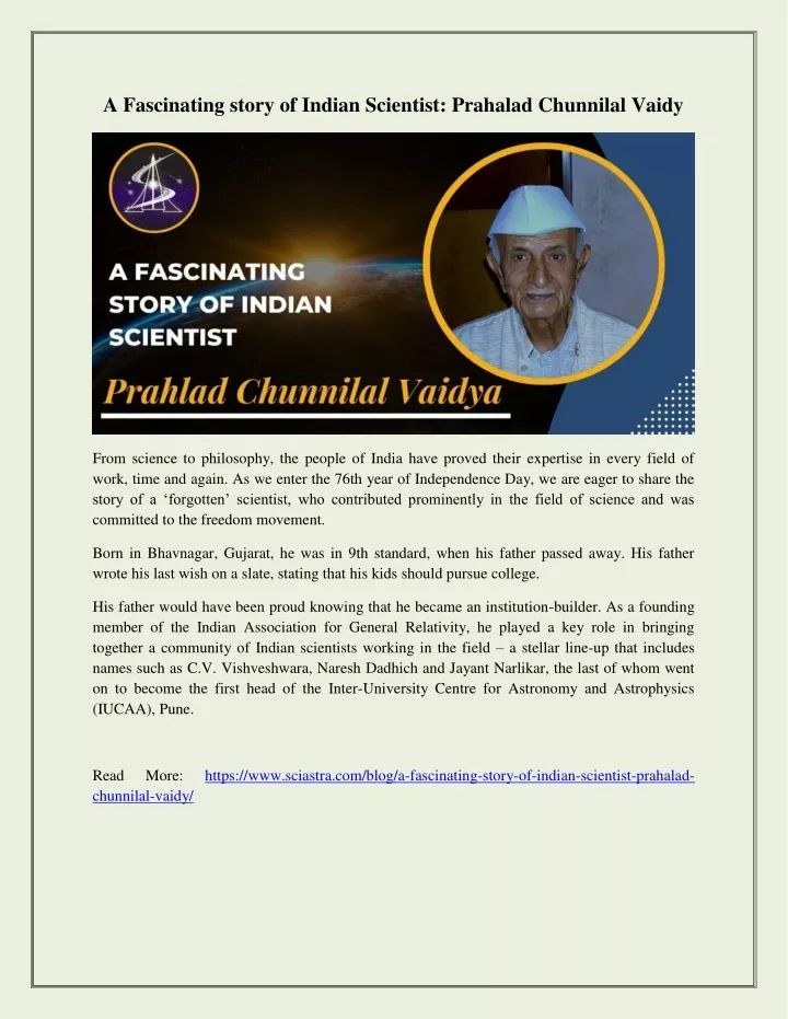 a fascinating story of indian scientist prahalad