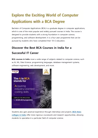 Explore the Exciting World of Computer Applications with a BCA Degree