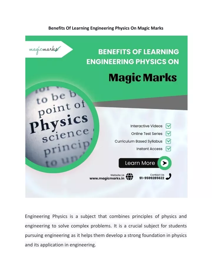 benefits of learning engineering physics on magic