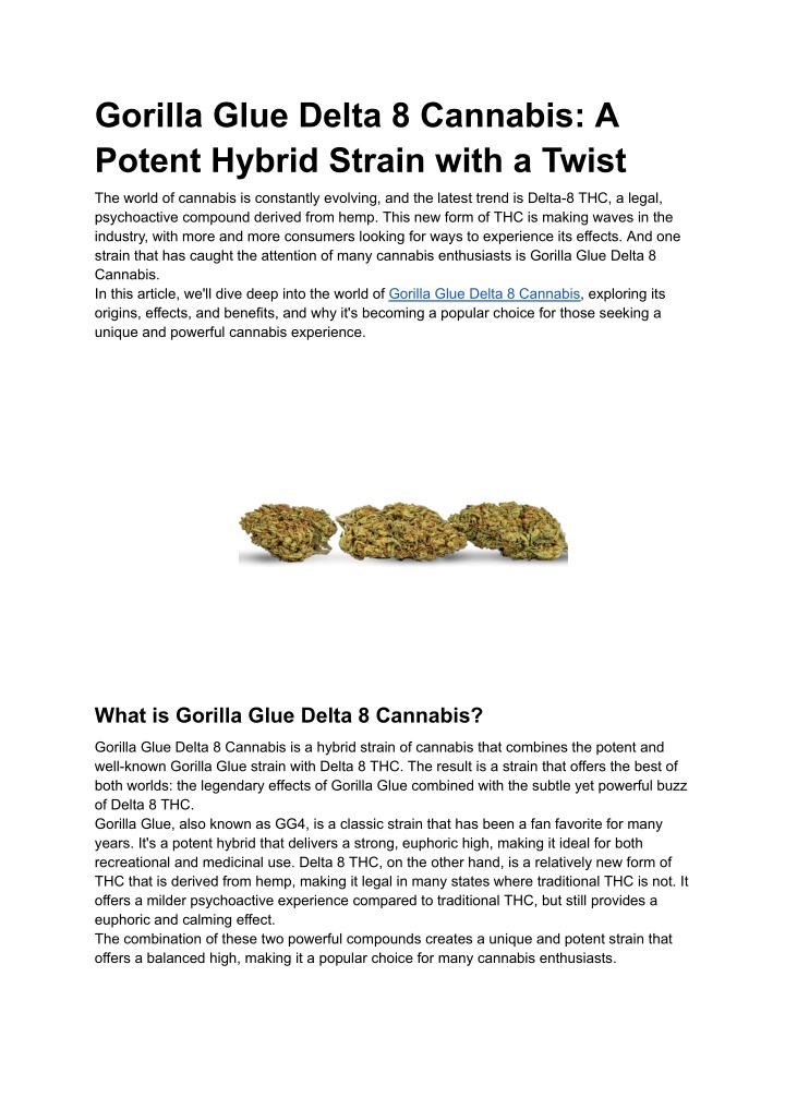 gorilla glue delta 8 cannabis a potent hybrid