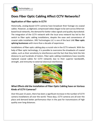 does fiber optic cabling affect cctv networks