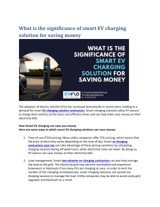 What is the significance of smart EV charging solution for saving money