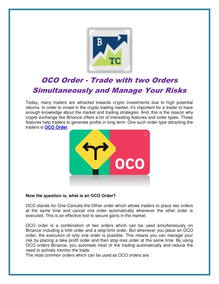 oco order trade with two orders simultaneously