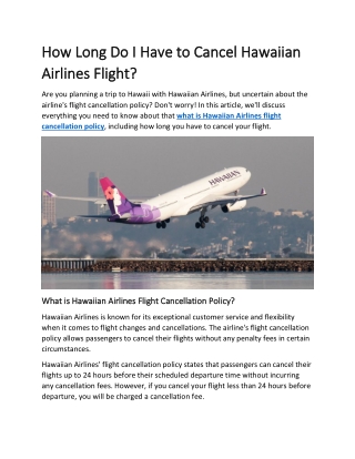 How Long Do I Have to Cancel Hawaiian Airlines Flight