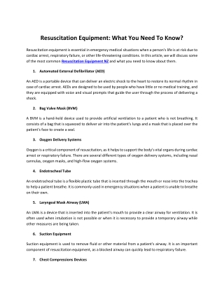 Resuscitation Equipment: What You Need To Know?