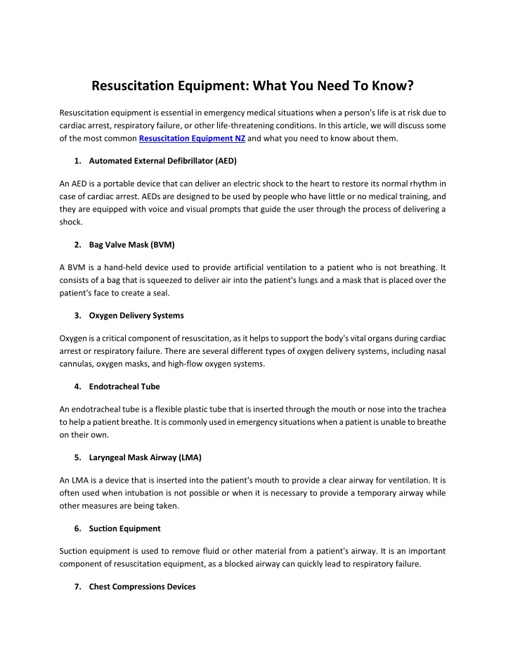 resuscitation equipment what you need to know