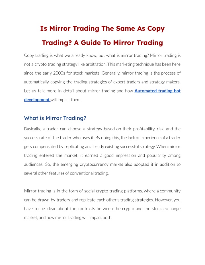 is mirror trading the same as copy