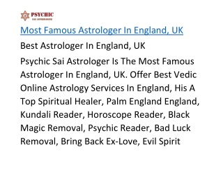Most Famous Astrologer In England