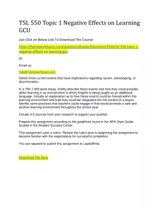 tsl 550 topic 1 negative effects on learning gcu
