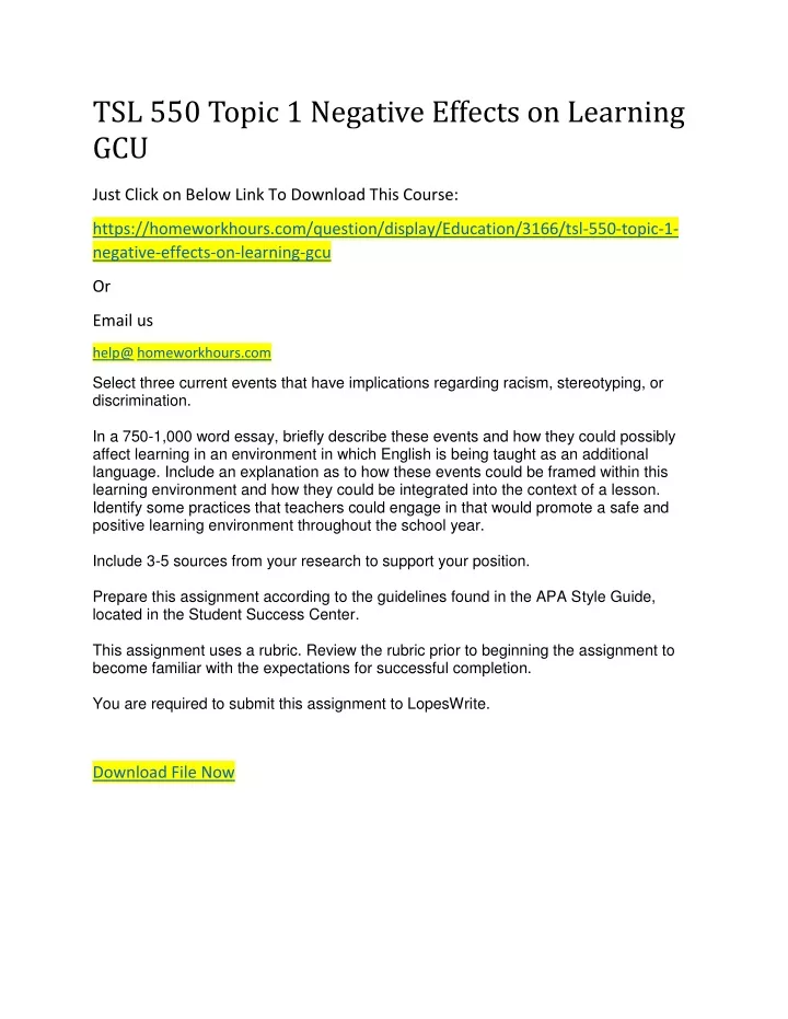 tsl 550 topic 1 negative effects on learning gcu