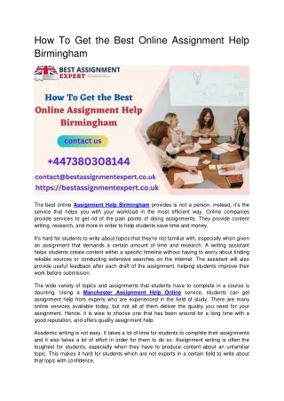 How To Get the Best Online Assignment Help Birmingham