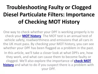 troubleshooting faulty or clogged diesel particulate filters importance of checking mot history