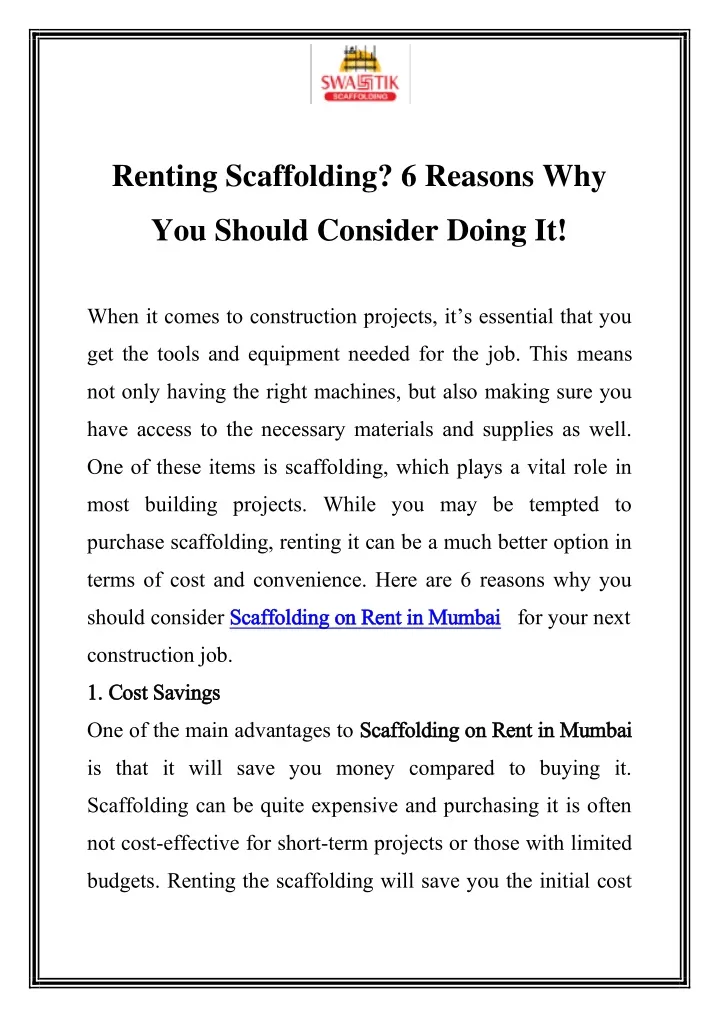 renting scaffolding 6 reasons why