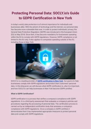 Protecting Personal Data_ SOCLY.io's Guide to GDPR Certification in New York