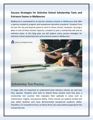 Success Strategies for Selective School Scholarship Tests and Entrance Exams in Melbourne