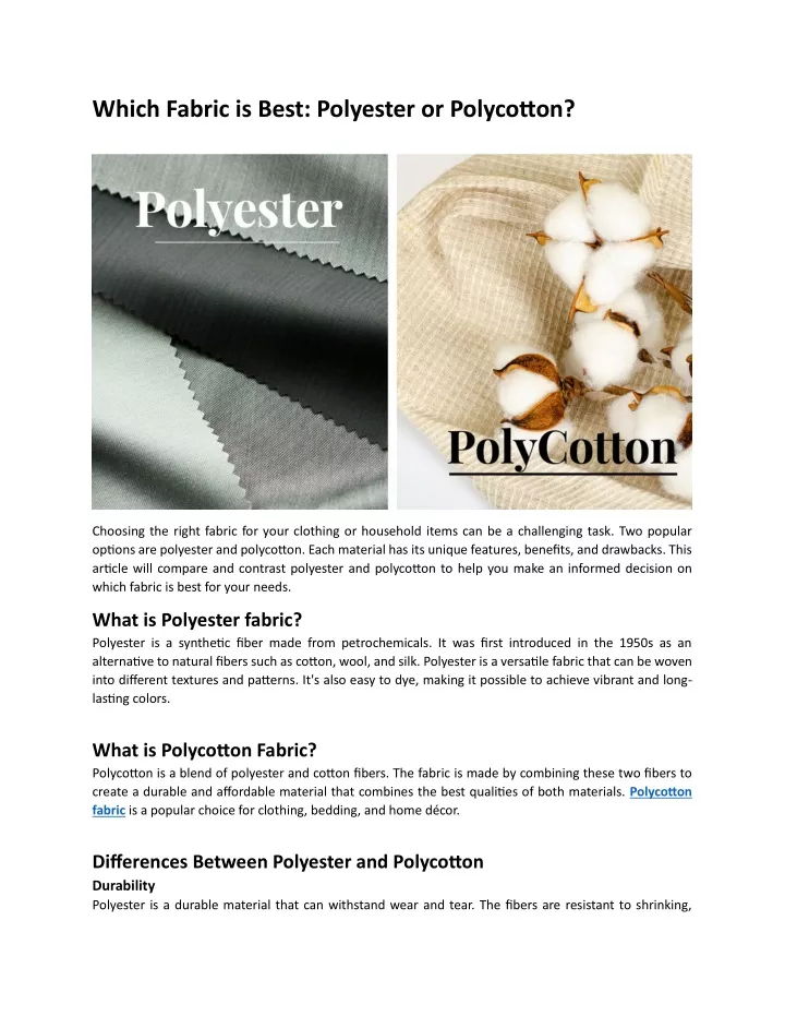 which fabric is best polyester or polycotton