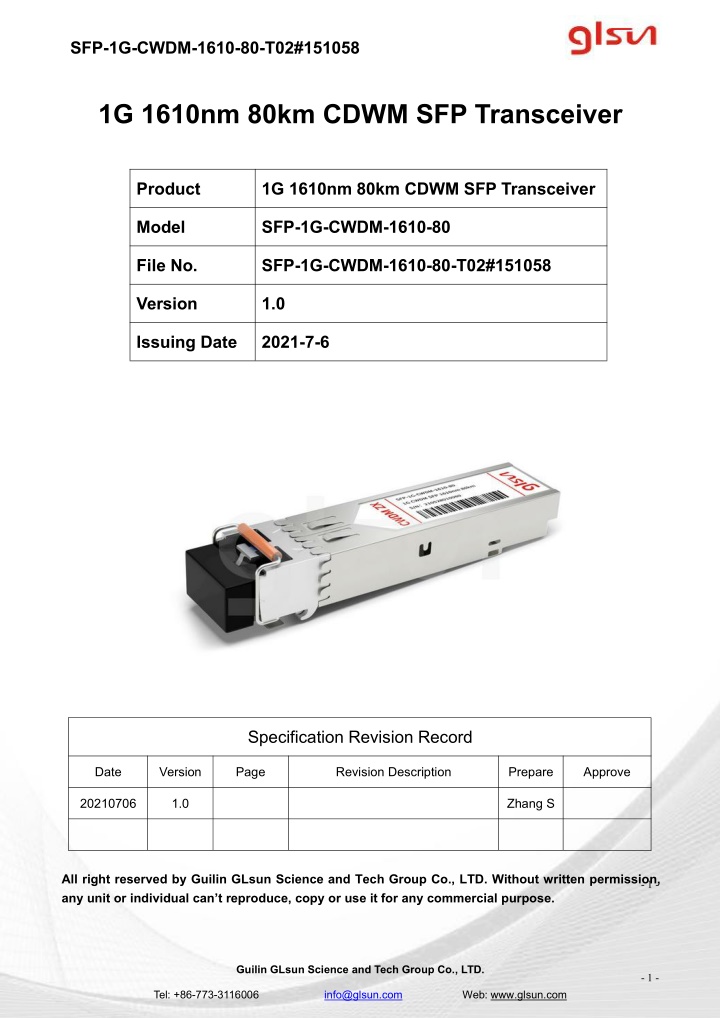 sfp 1g cwdm 1610 80 t02 151058