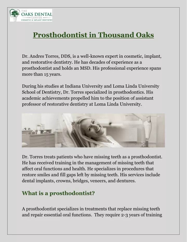 prosthodontist in thousand oaks