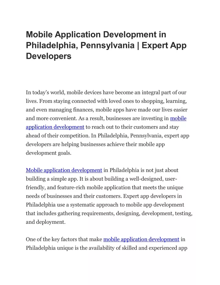 mobile application development in philadelphia