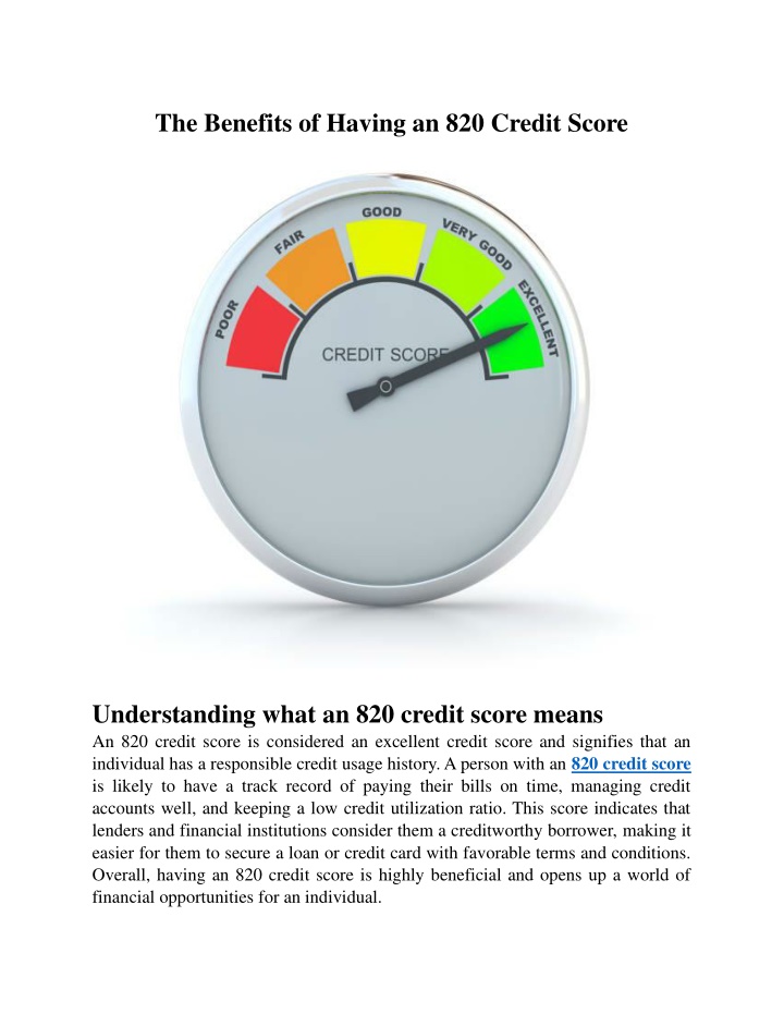 the benefits of having an 820 credit score