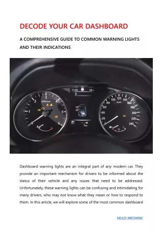 Decode Your Dashboard - A Comprehensive Guide to Common Warning Lights and Their Indications